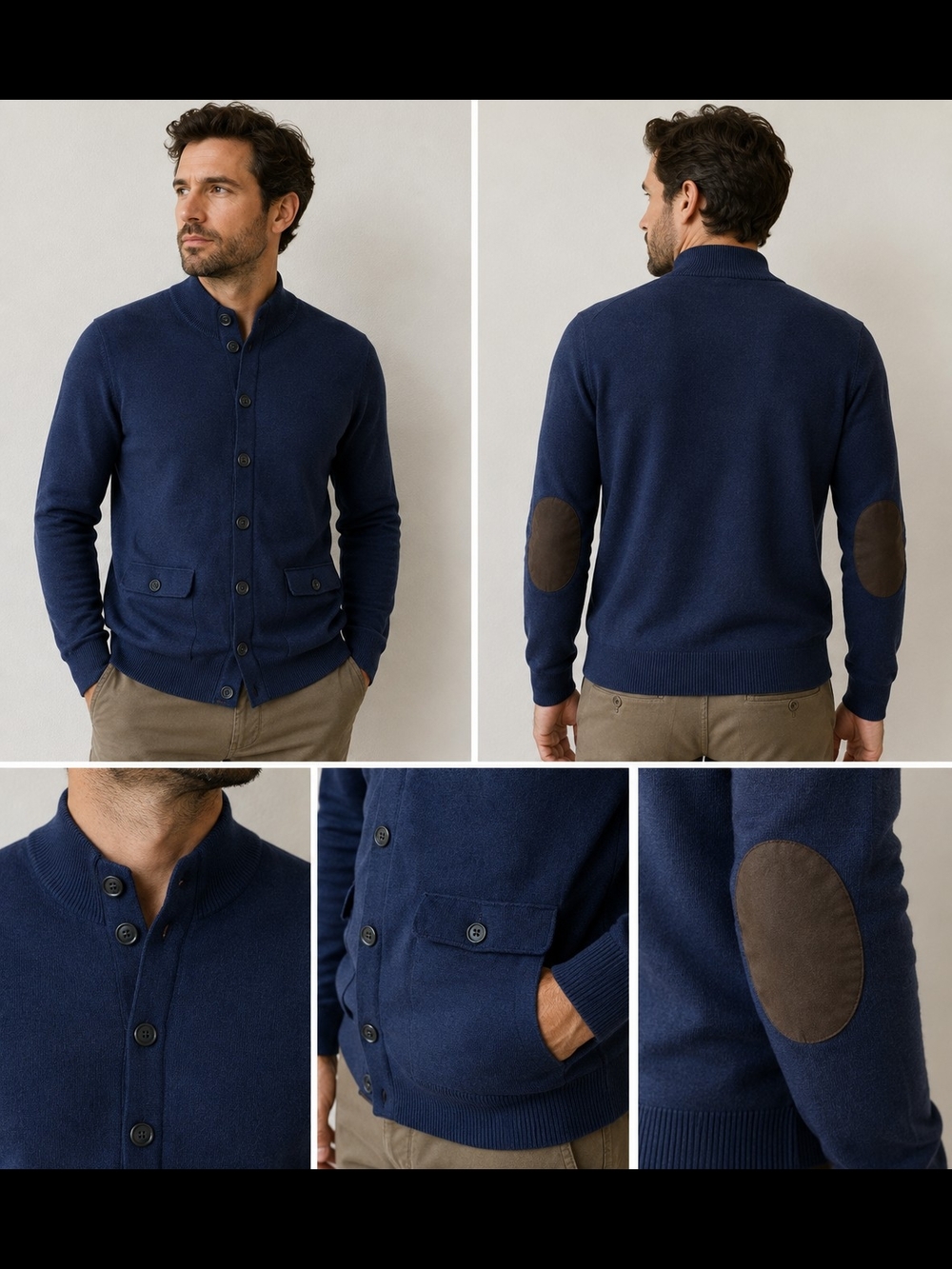 Monteverdi Valentini Men’s L Merino Wool Cashmere Cardigan Made Italy Elbow Patc